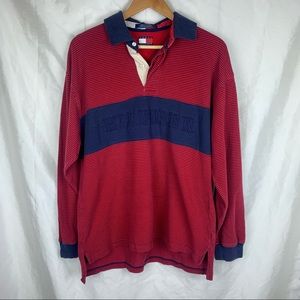 Vintage Tommy Hilfiger Embroidered Red & Blue Rugby Shirt, Size: Large